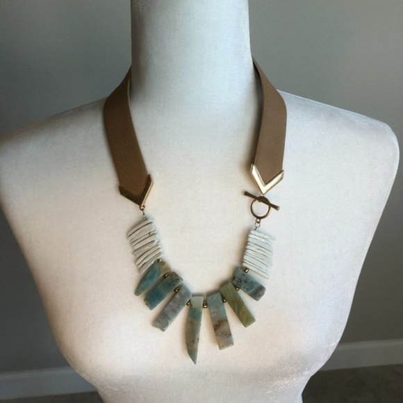 Jewelry - NWT Multi Stone Necklace with faux leather strap and toggle